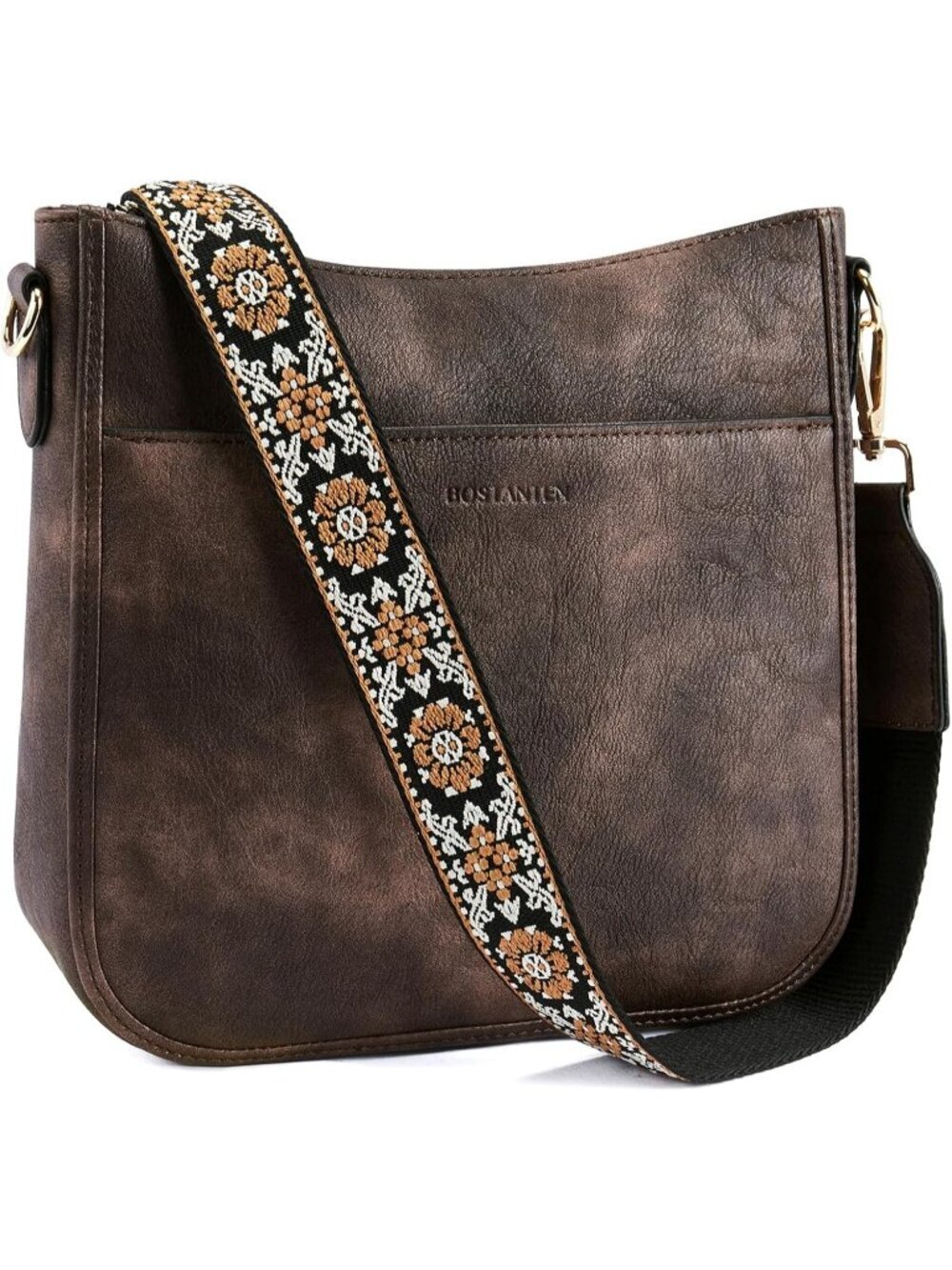 Women's Coffee Vegan Leather Crossbody Bags Trendy Wide Shoulder Strap Hobo Bags
